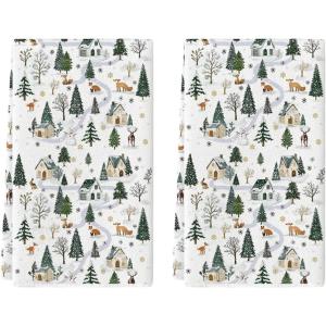 Artoid Mode Fox Snowman Xmas Tree Christmas Kitchen Towels Dish Towels, 18×26 Inch Farmhouse Snowflake Winter Decoration Cleaning Set of 2
