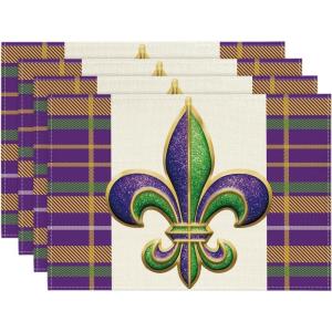 Artoid Mode Iris Stripes Mardi Gras Carnival Placemats Set of 4, 12×18 Inch Seasonal Table Mats for Party Kitchen Dining Decoration