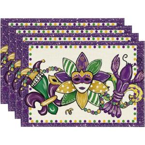 Artoid Mode Mask Lobster Iris Mardi Gras Placemats Set of 4, 12×18 Inch Seasonal Carnival Holiday Table Mats for Party Kitchen Dining Decoration