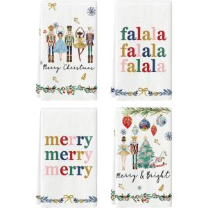 Artoid Mode Nutcrackers Merry Christmas Kitchen Towels Dish Towels, 18×26 Inch Xmas Balls Tree Winter Holiday Decoration Hand Towels Set of 4(Beige)