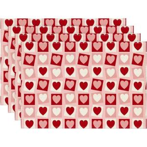 Artoid Mode Pink Love Hearts Valentine Placemats Set of 4, 12×18 Inch Anniversary Wedding Table Mats for Party Kitchen Dining Decoration