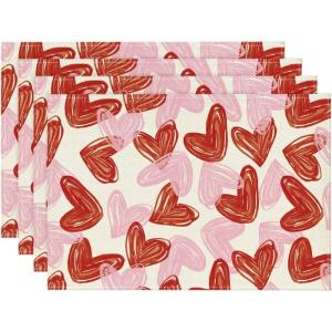 Artoid Mode Pink True Love Heart Placemats Set of 4, 12×18 Inch Wedding Anniversary Table Mats for Party Kitchen Dining Decoration(Pink)