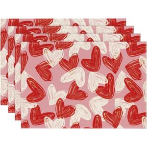 Artoid Mode Pink True Love Heart Placemats Set of 4, 12×18 Inch Wedding Anniversary Table Mats for Party Kitchen Dining Decoration(Red/Pink)