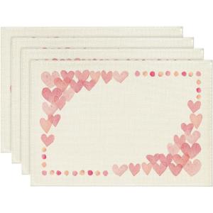 Artoid Mode Red Love Hearts Valentine Placemats Set of 4, 12×18 Inch Anniversary Wedding Table Mats for Party Kitchen Dining Decoration(Beige)