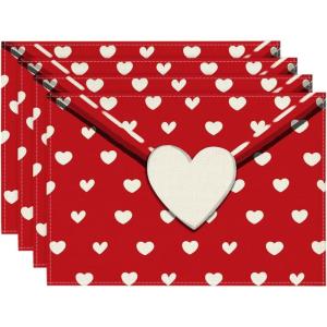 Artoid Mode Red Love Letter Placemats Set of 4, 12×18 Inch Seasonal Anniversary Holiday Table Mats for Party Kitchen Dining Decoration(Red)