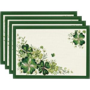 Artoid Mode Shamrocks Floral Leaves St. Patrick’s Day Round Placemats Set of 4, 14 Inch Lucky Irish Spring Table Mats for Party Kitchen Dining Decoration(Green)