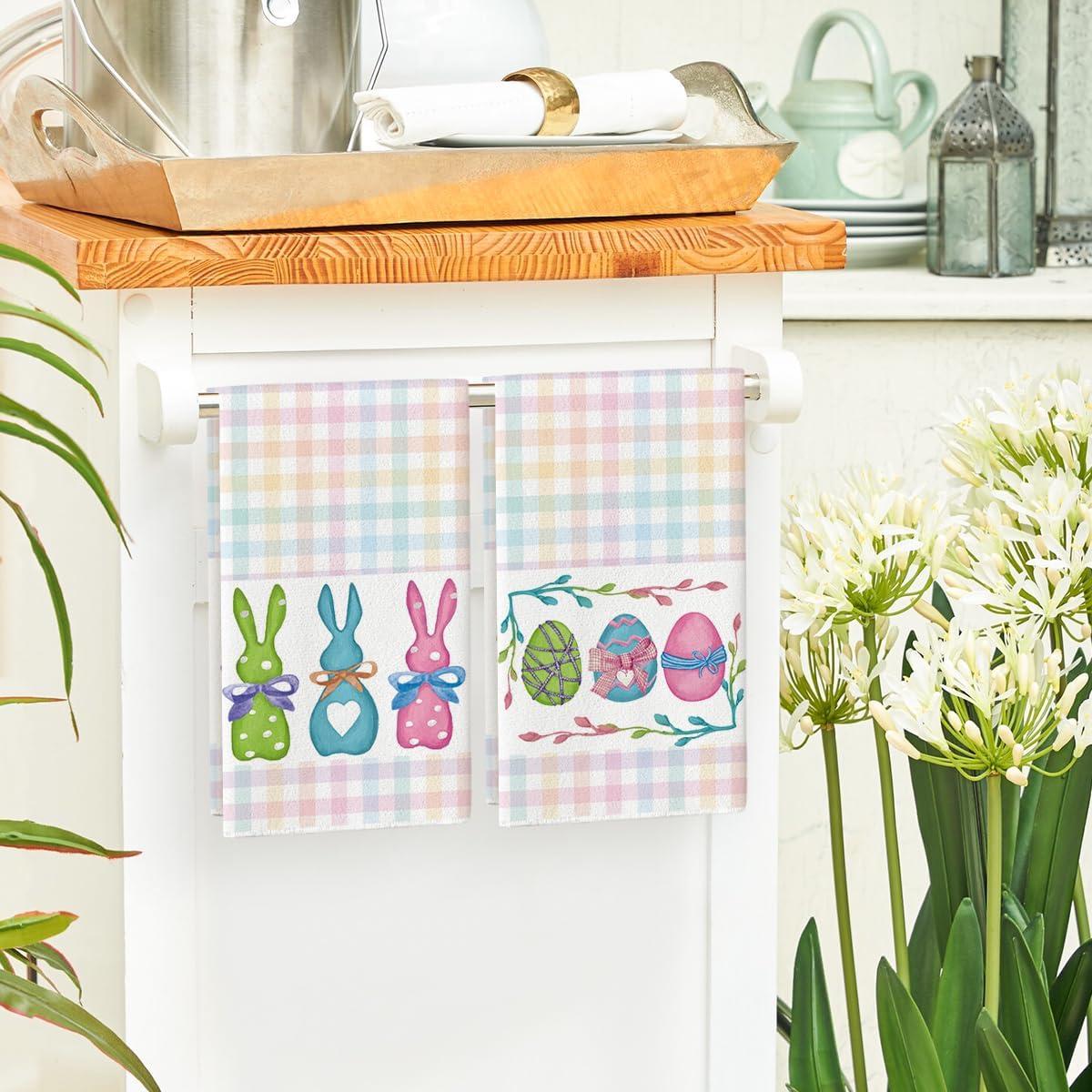 image:imageArtoid Mode Blue Stripe Rabbit Bunny Eggs Easter Kitchen Towels Dish Towels 18x26 Inch Seasonal Spring Decoration Cleaning Set of 2Colorful