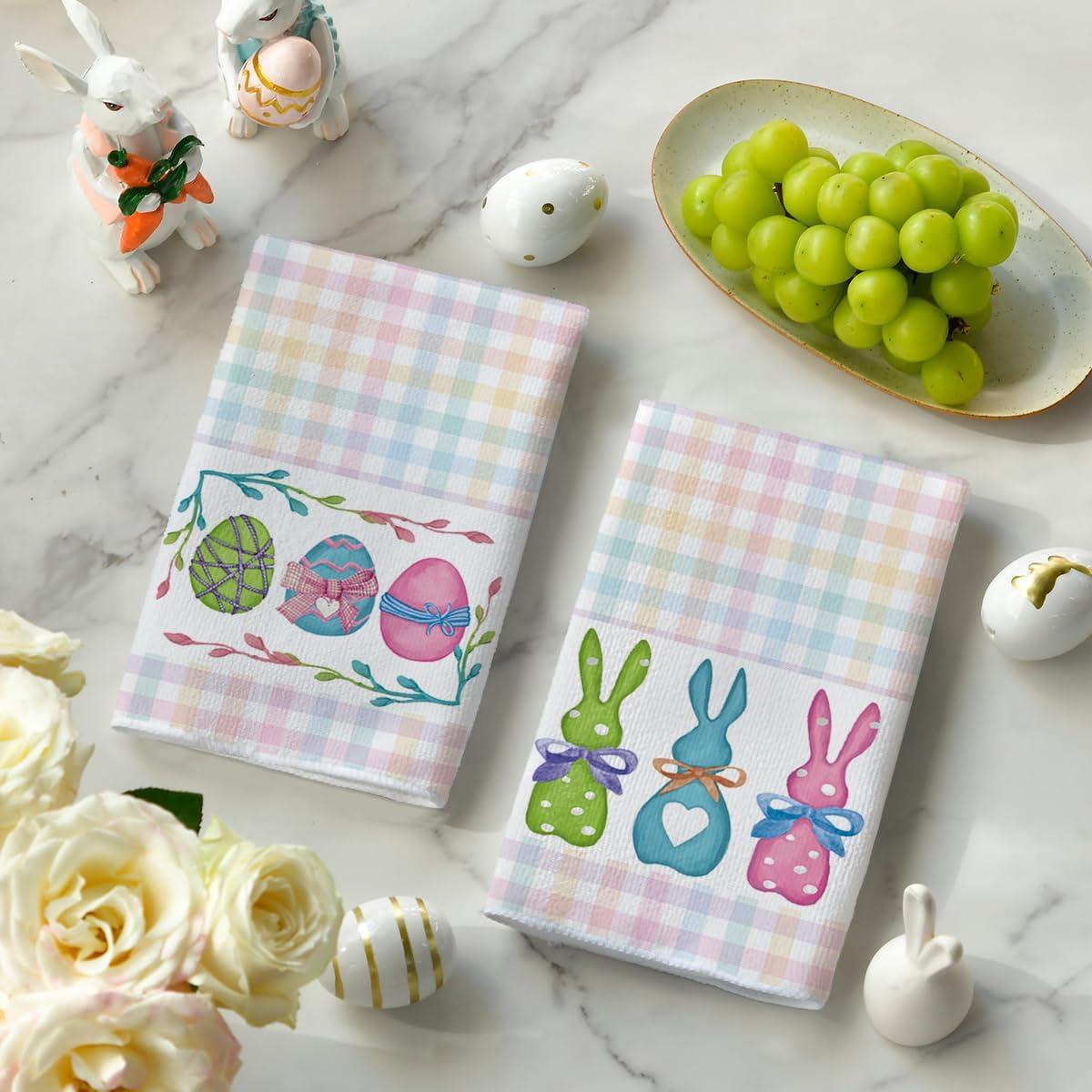 image:imageArtoid Mode Blue Stripe Rabbit Bunny Eggs Easter Kitchen Towels Dish Towels 18x26 Inch Seasonal Spring Decoration Cleaning Set of 2Colorful