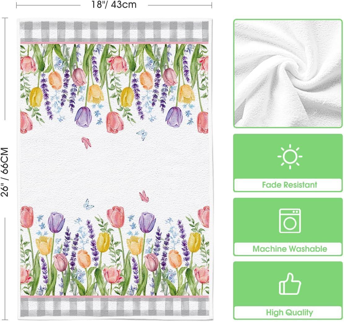 image:imageArtoid Mode Buffalo Plaid Tulip Bloom Vase Spring Kitchen Towels Dish Towels 18x26 Inch Farmhouse Summer Floral Decoration Hand Towels Set of 2