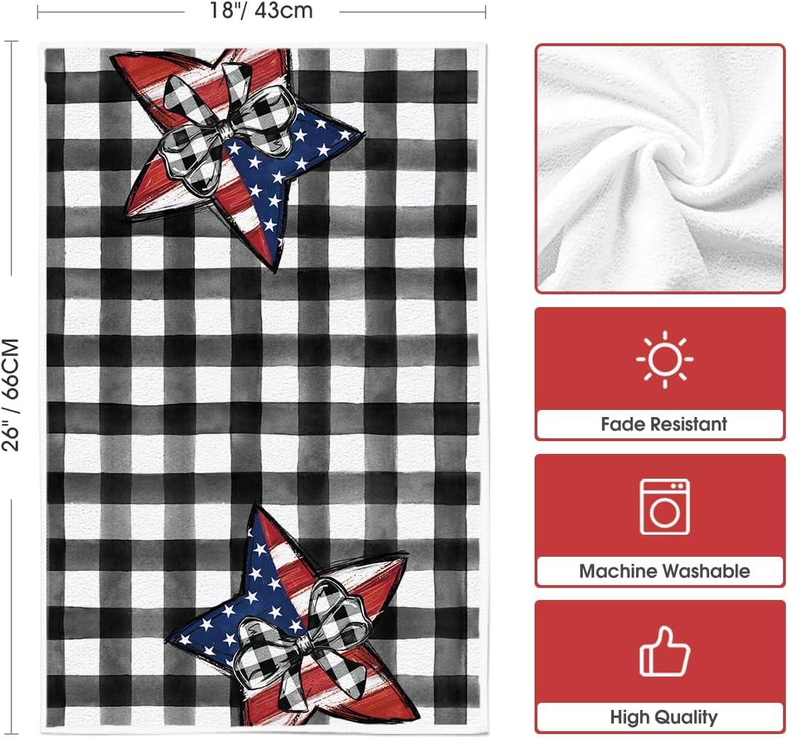 image:imageArtoid Mode Buffalo Plaid USA Stars Patriotic 4th of July Kitchen Towels Dish Towels 18x26 Inch Memorial Day Decoration Hand Towels Set of 4