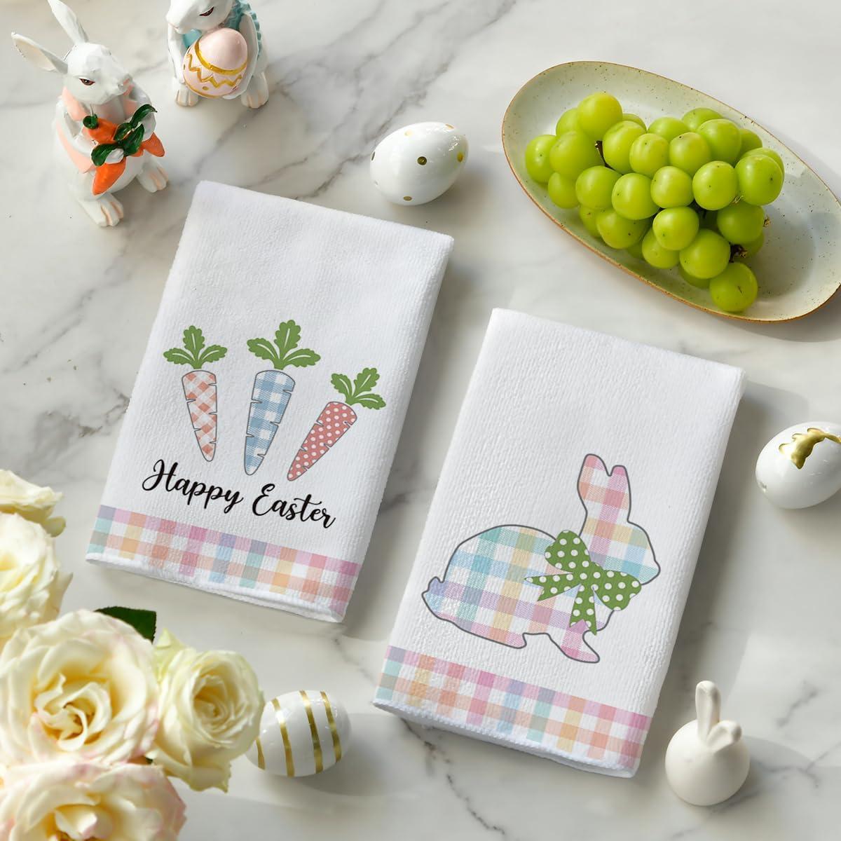image:imageArtoid Mode Checkered Rabbit Bunny Carrots Happy Easter Kitchen Dish Towels18x26 Inch Seasonal Spring Decoration Cleaning Set of 2Colorful