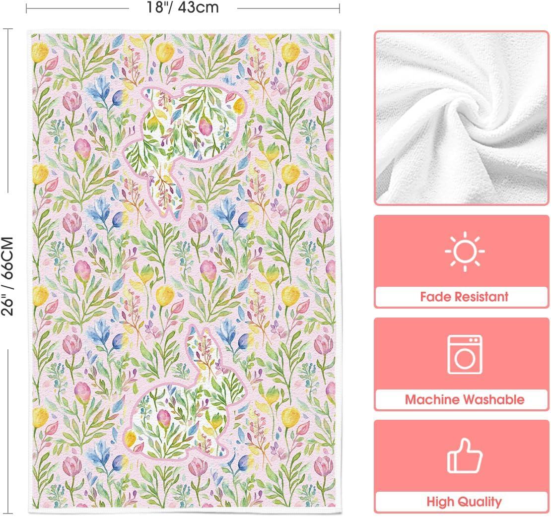 image:imageArtoid Mode Chinoiserie Rabbit Bunny Eggs Easter Flower Kitchen Towels Dish Towels 18x26 Inch Seasonal Spring Decoration Cleaning Set of 2PinkGrenn
