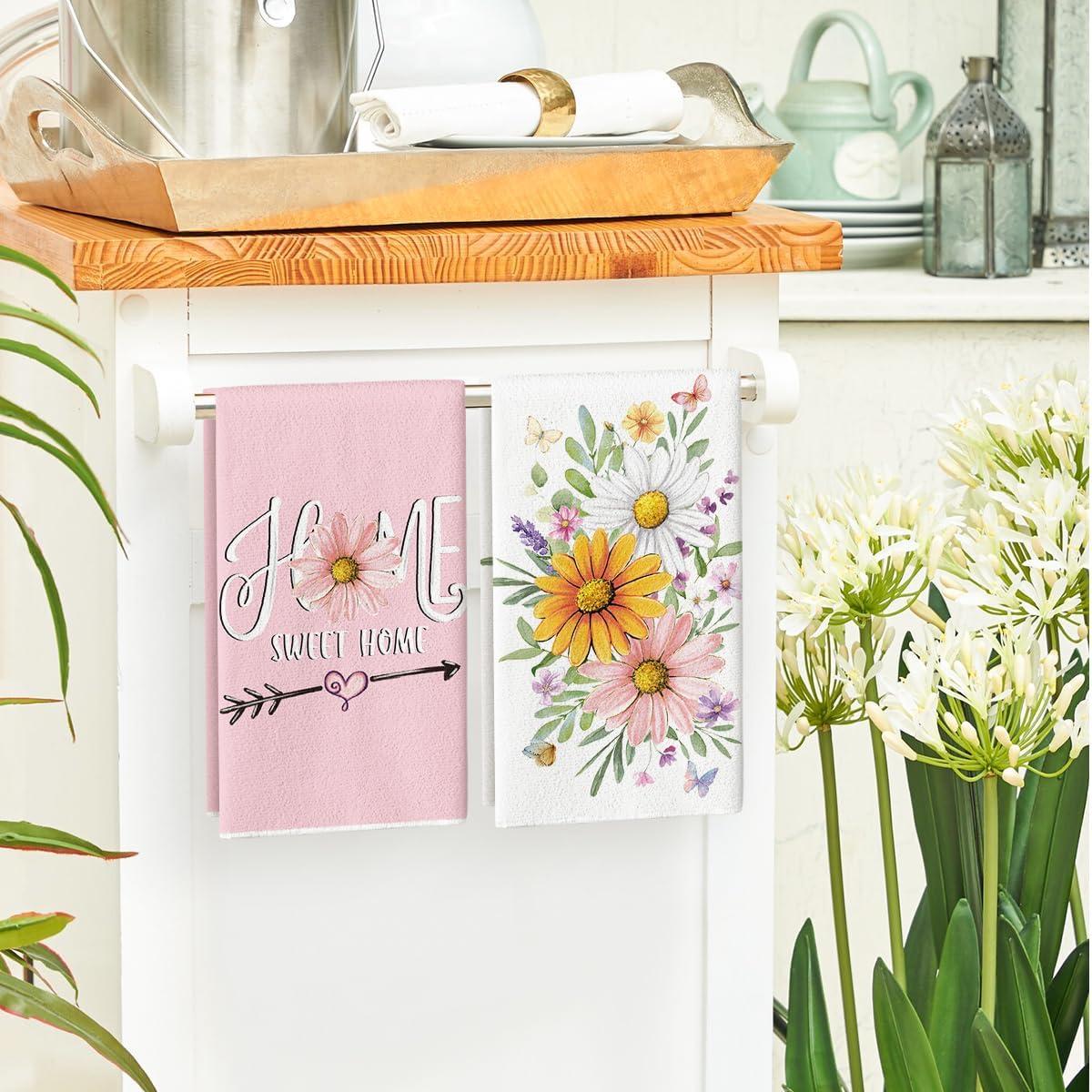 image:imageArtoid Mode Floral Love Heart Butterfly Spring Kitchen Towels Dish Towels 18x26 Inch Farmhouse Summer Decoration Cleaning Set of 4