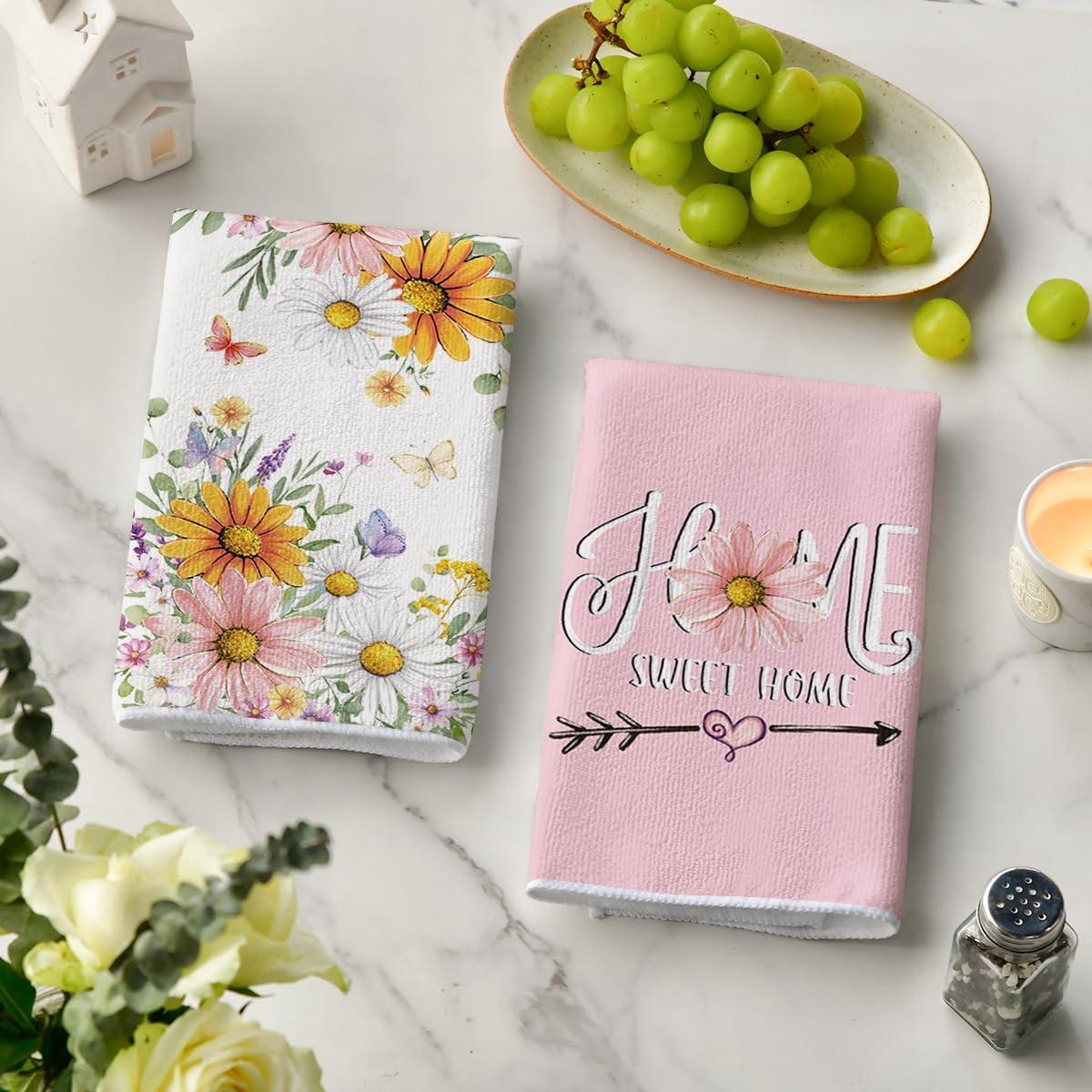 image:imageArtoid Mode Floral Love Heart Butterfly Spring Kitchen Towels Dish Towels 18x26 Inch Farmhouse Summer Decoration Cleaning Set of 4