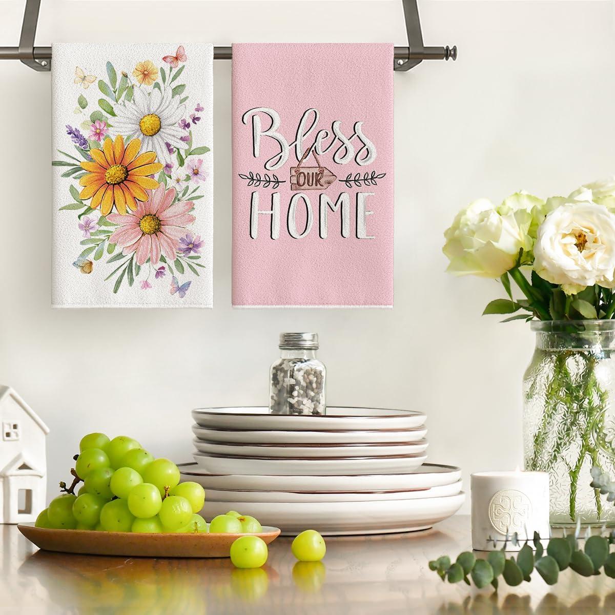 image:imageArtoid Mode Floral Love Heart Butterfly Spring Kitchen Towels Dish Towels 18x26 Inch Farmhouse Summer Decoration Cleaning Set of 4
