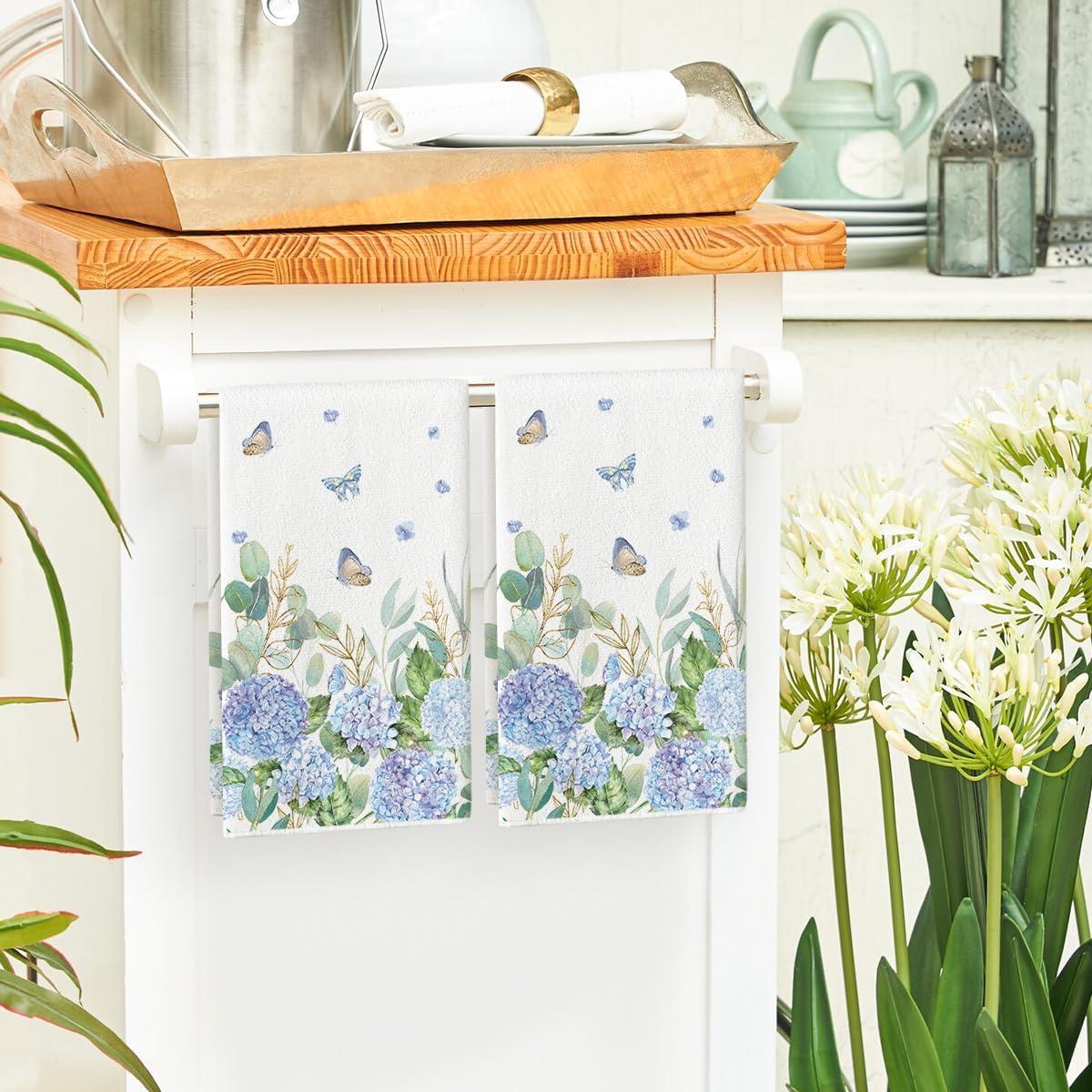 image:imageArtoid Mode Hydrangea Butterfly Grass Spring Kitchen Towels Dish Towels 18x26 Inch Farmhouse Summer Decoration Cleaning Set of 2