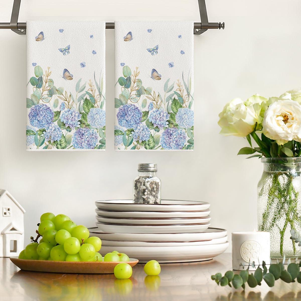 image:imageArtoid Mode Hydrangea Butterfly Grass Spring Kitchen Towels Dish Towels 18x26 Inch Farmhouse Summer Decoration Cleaning Set of 2