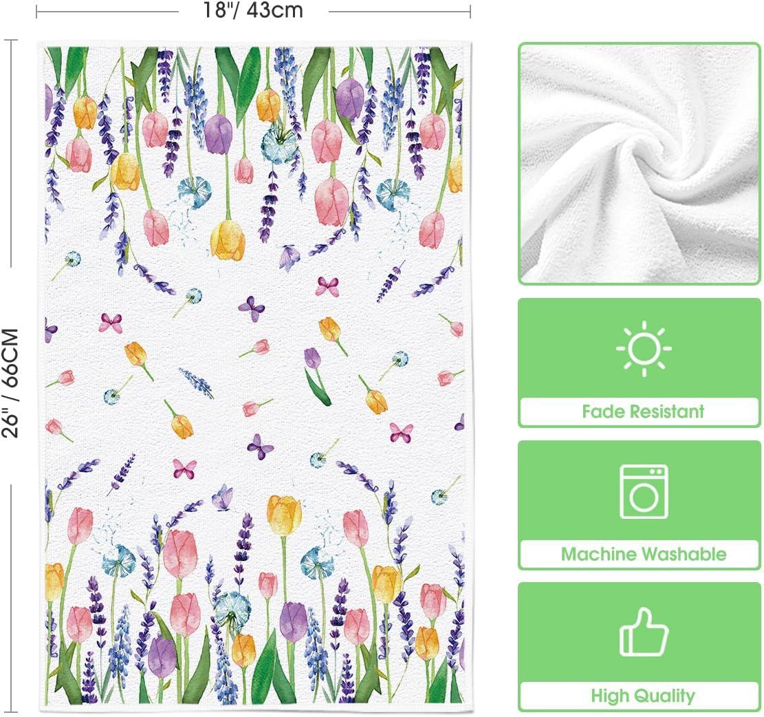 image:imageArtoid Mode Lavender Tulip Spring Kitchen Towels Dish Towels 18x26 Inch Daily Seasonal Summer Decoration Hand Towels Set of 2Beige