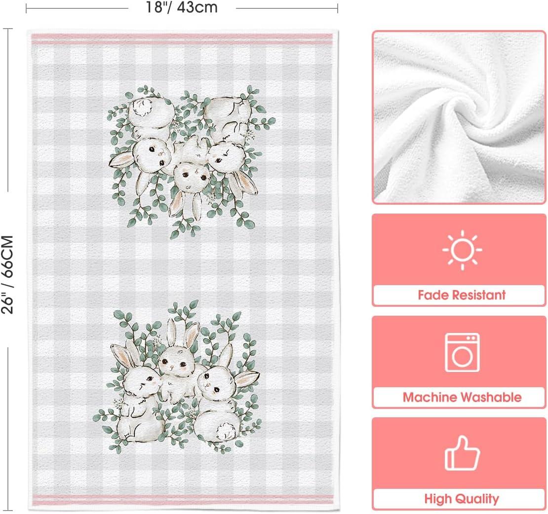 image:imageArtoid Mode Pink Bunny Rabbit Eucalyptus Easter Kitchen Towels Dish Towels 18x26 Inch Seasonal Spring Decoration Hand Towels Set of 4Pink