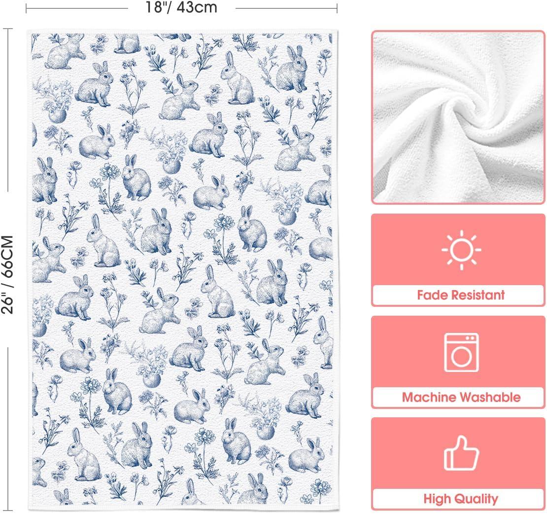 image:imageArtoid Mode Rabbit Flowers Happy Easter Spring Kitchen Towels Dish Towels 18x26 Inch Farmhouse Summer Decoration Cleaning Set of 2