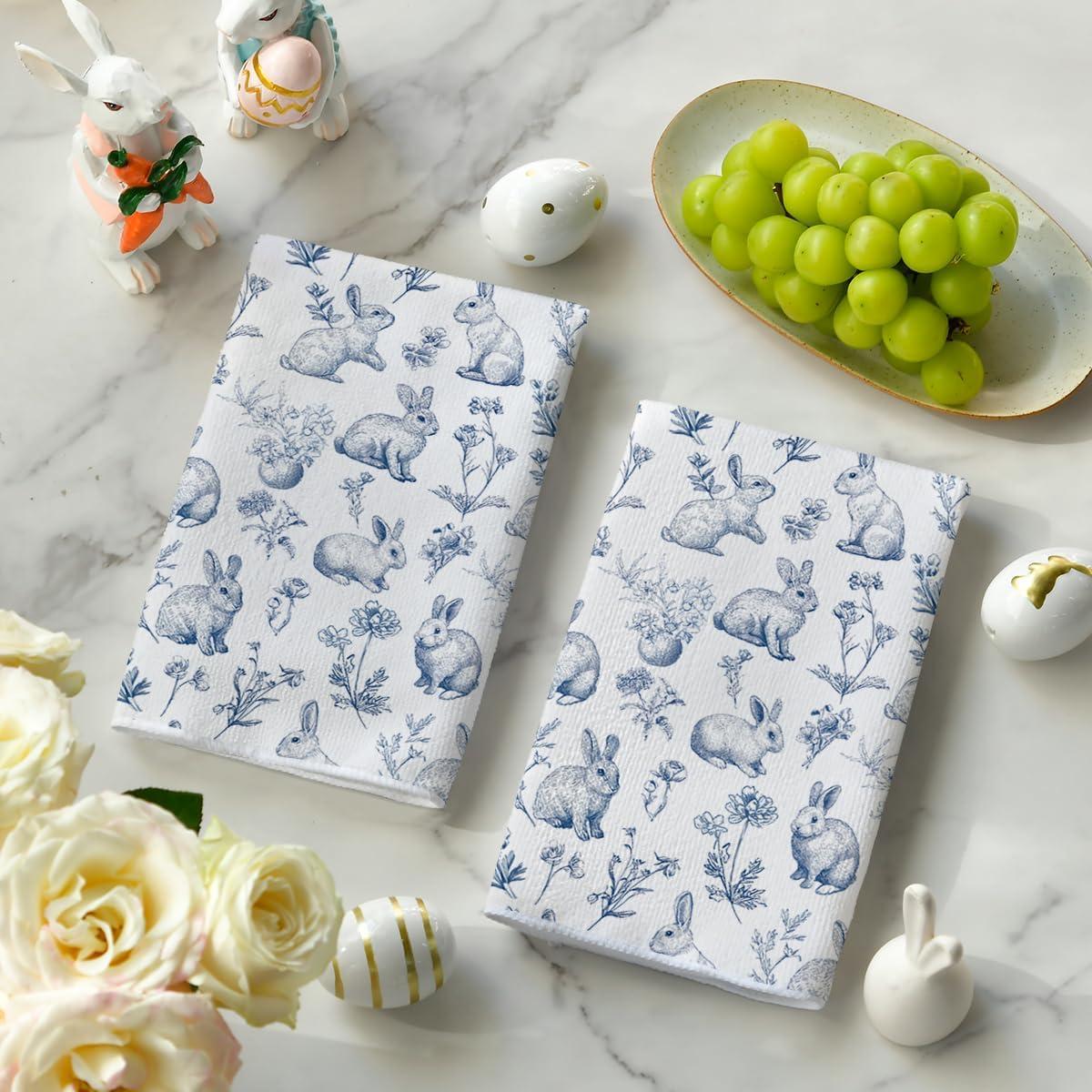 image:imageArtoid Mode Rabbit Flowers Happy Easter Spring Kitchen Towels Dish Towels 18x26 Inch Farmhouse Summer Decoration Cleaning Set of 2