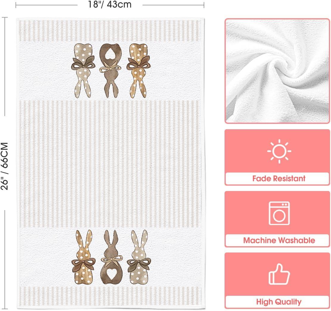 image:imageArtoid Mode Wood Stripe Rabbit Bunny Easter Kitchen Towels Dish Towels 18x26 Inch Seasonal Spring Decoration Cleaning Set of 2WoodBeige