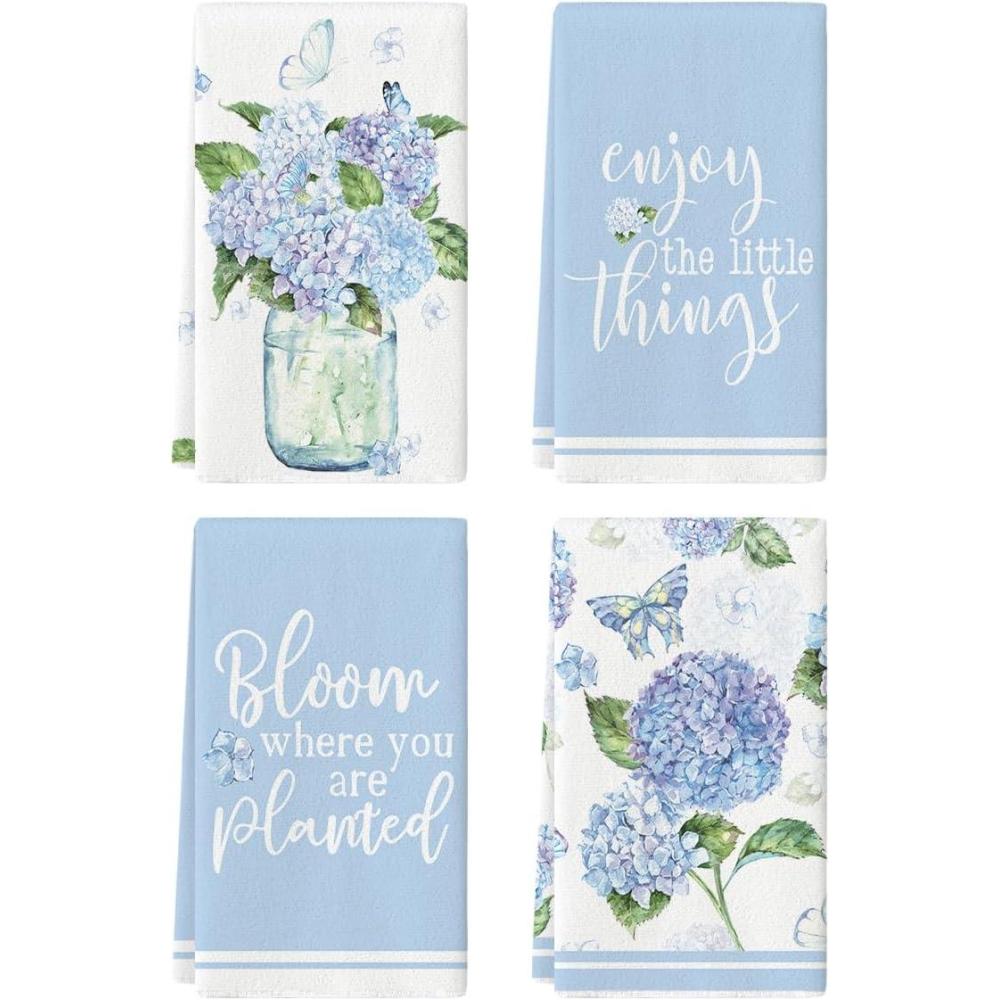 image:imageArtoid Mode Blue Hydrangea Motto Spring Kitchen Towels Dish Towels 18x26 Inch Farmhouse Decoration Hand Towels Set of 4