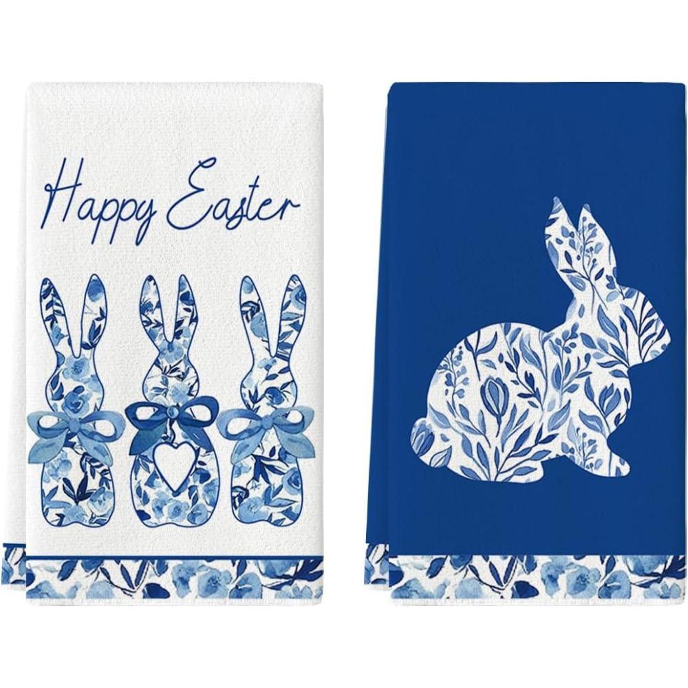 image:imageArtoid Mode Blue Rabbits Bunny Bow Easter Kitchen Towels Dish Towels 18x26 Inch Celadon Spring Farmhouse Holiday Decoration Hand Towels Set of 2