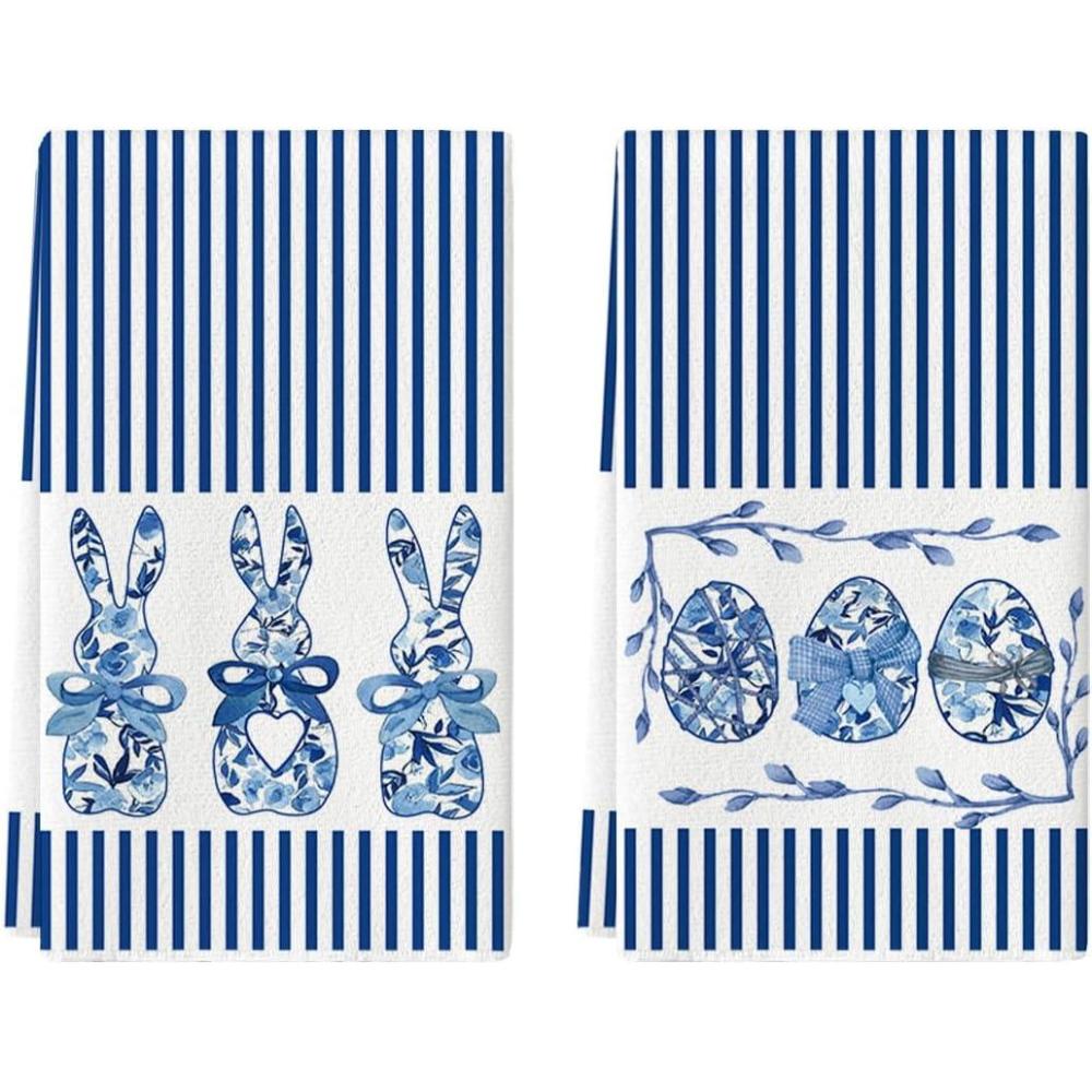 image:imageArtoid Mode Blue Stripe Rabbit Bunny Eggs Easter Kitchen Towels Dish Towels 18x26 Inch Seasonal Spring Decoration Cleaning Set of 2Blue