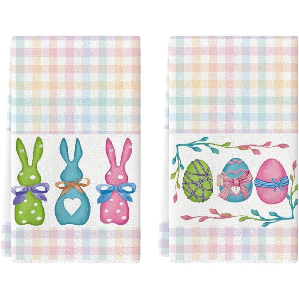 image:imageArtoid Mode Blue Stripe Rabbit Bunny Eggs Easter Kitchen Towels Dish Towels 18x26 Inch Seasonal Spring Decoration Cleaning Set of 2Colorful