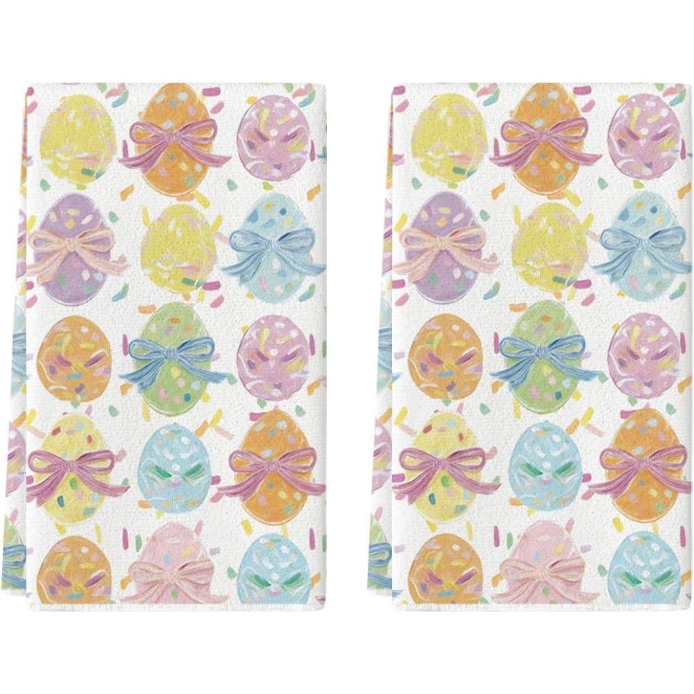image:imageArtoid Mode Bow Bunny Eggs Happy Easter Spring Kitchen Towels Dish Towels 18x26 Inch Farmhouse Summer Decoration Cleaning Set of 2