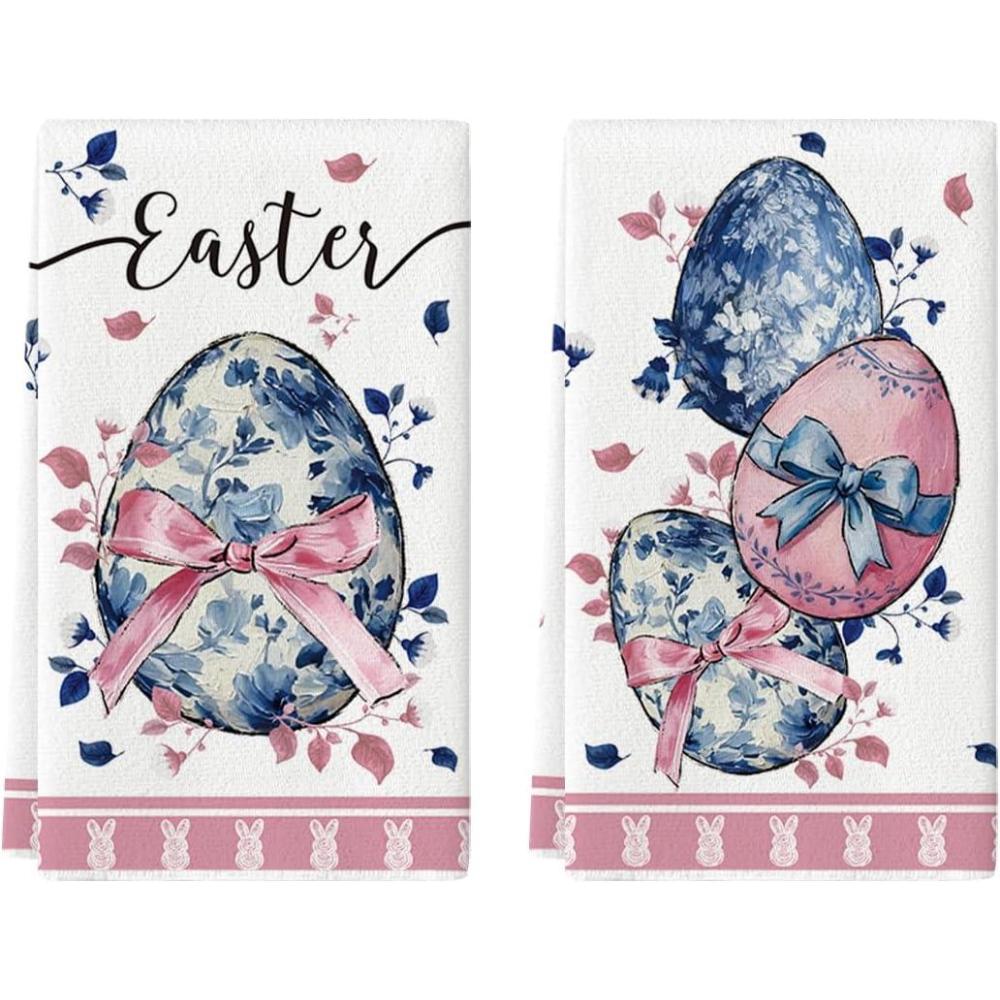 image:imageArtoid Mode Bow Bunny Eggs Rabbit Flowers Easter Spring Kitchen Towels Dish Towels 18x26 Inch Farmhouse Summer Decoration Cleaning Set of 2