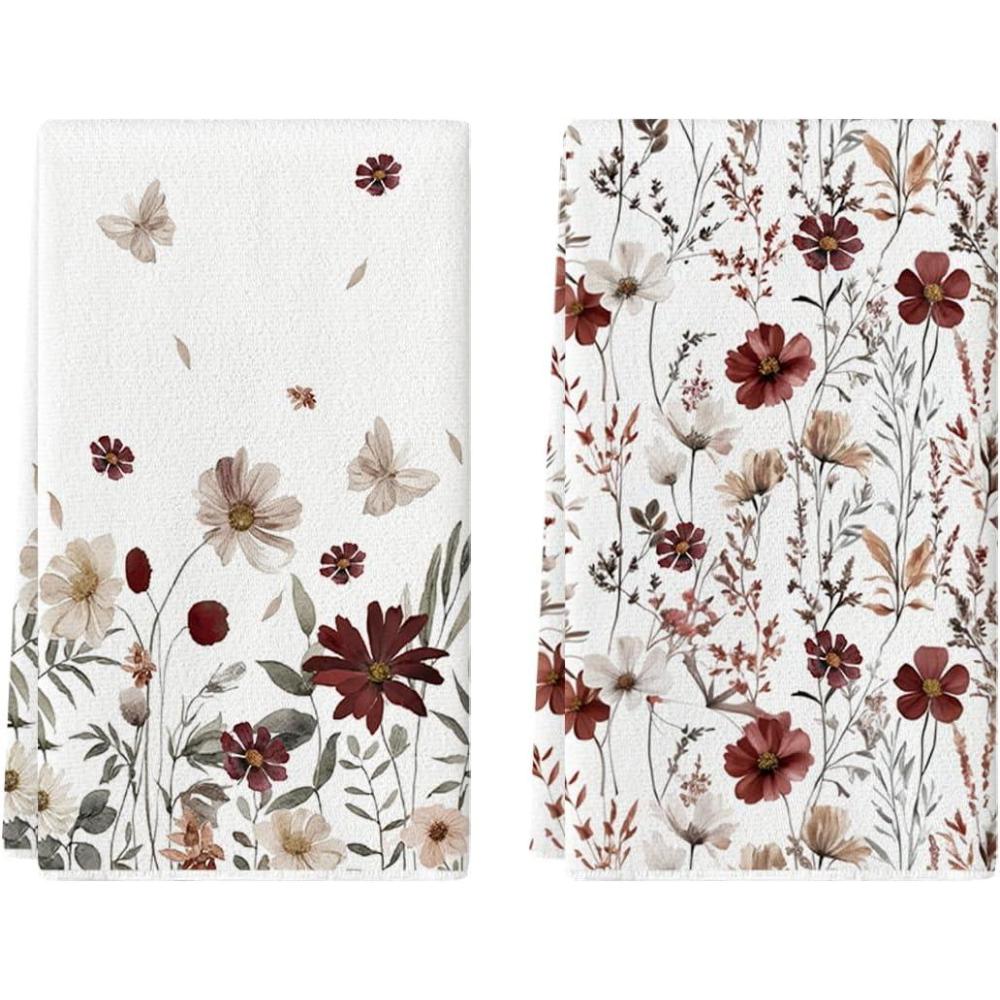 image:imageArtoid Mode Brown Flowers Wildflower Fall Kitchen Towels Dish Towels 18x26 Inch Farmhouse Autumn Decoration Hand Towels Set of 2