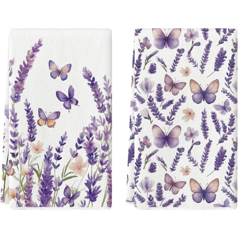 image:imageArtoid Mode Butterfly Lavender Spring Kitchen Towels Dish Towels 18x26 Inch Farmhouse Summer Decoration Cleaning Set of 2