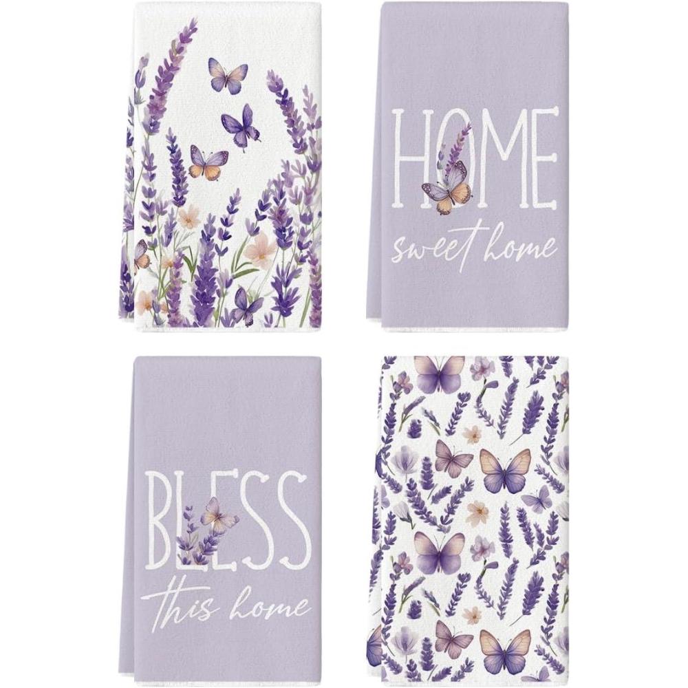 image:imageArtoid Mode Butterfly Lavender Sweet Home Spring Kitchen Towels Dish Towels 18x26 Inch Farmhouse Summer Decoration Cleaning Set of 4