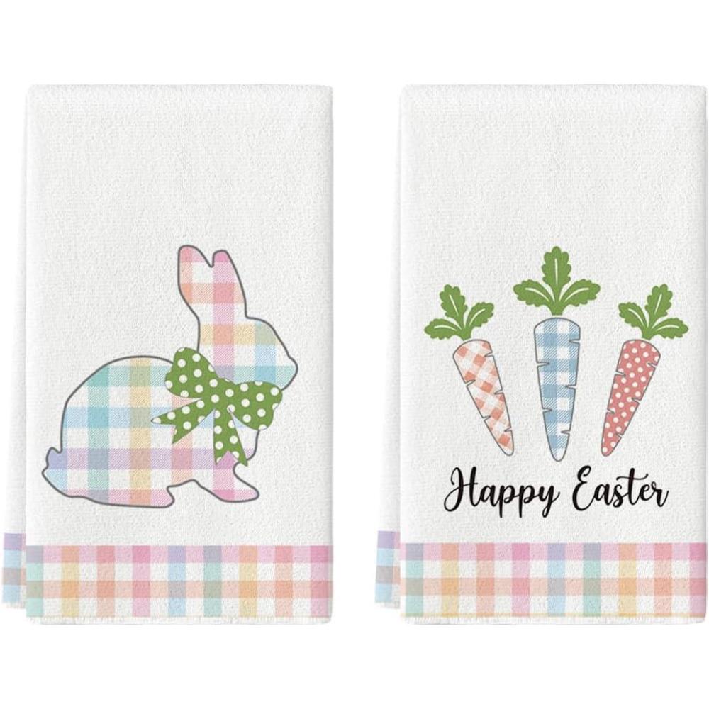 image:imageArtoid Mode Checkered Rabbit Bunny Carrots Happy Easter Kitchen Dish Towels18x26 Inch Seasonal Spring Decoration Cleaning Set of 2Colorful
