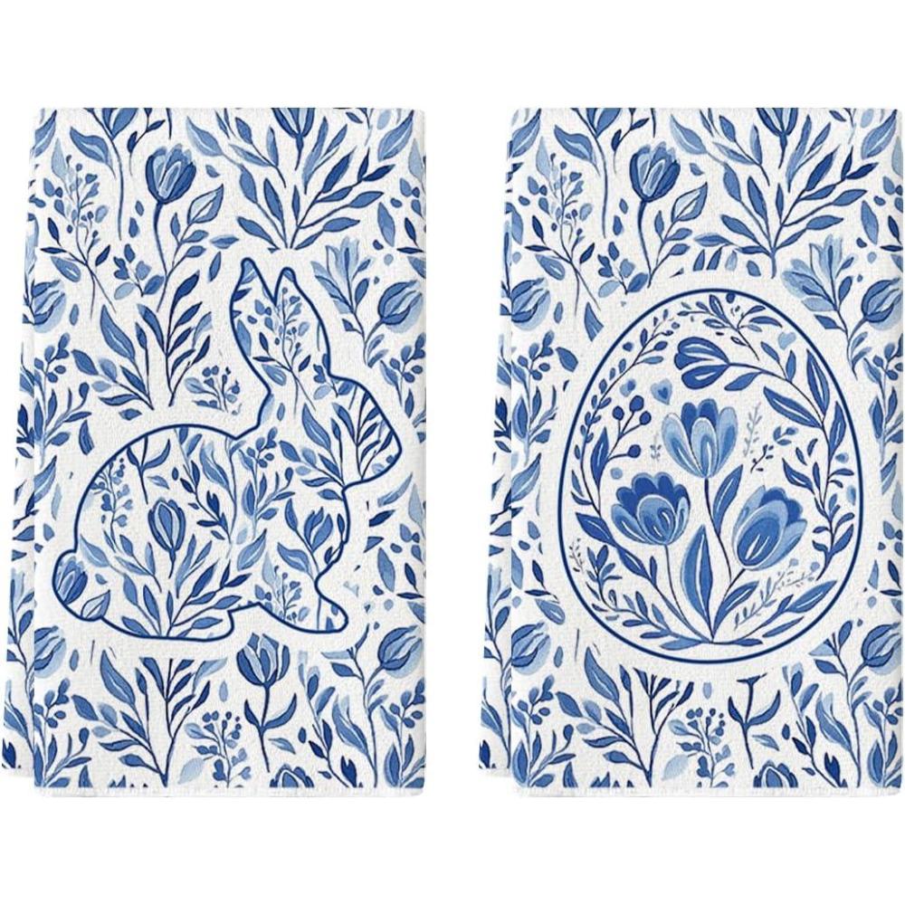 image:imageArtoid Mode Chinoiserie Rabbit Bunny Eggs Easter Flower Kitchen Towels Dish Towels 18x26 Inch Seasonal Spring Decoration Cleaning Set of 2Light Blue