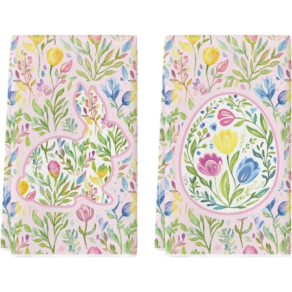 image:imageArtoid Mode Chinoiserie Rabbit Bunny Eggs Easter Flower Kitchen Towels Dish Towels 18x26 Inch Seasonal Spring Decoration Cleaning Set of 2PinkGrenn