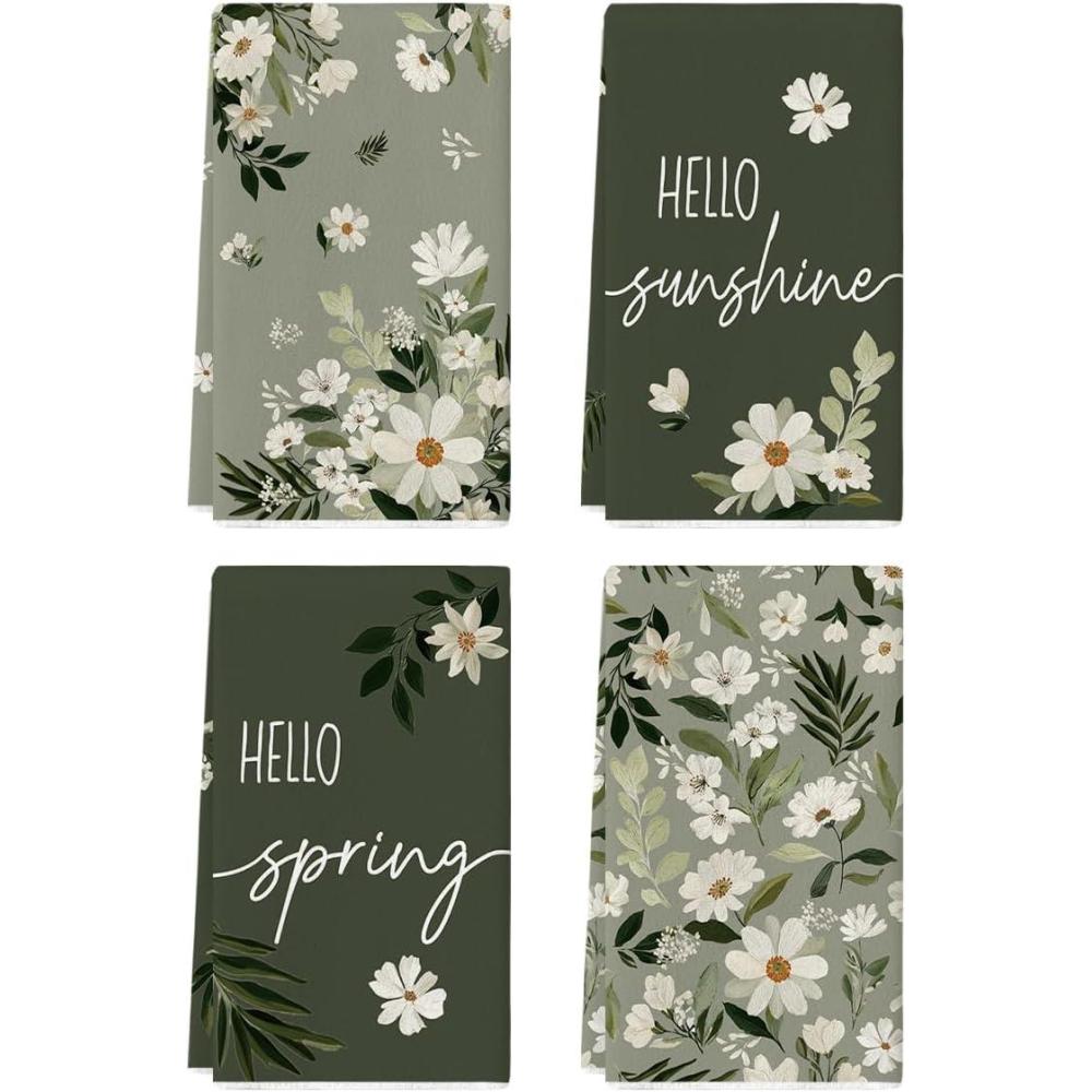 image:imageArtoid Mode Floral Hello Sunshine Spring Kitchen Towels Dish Towels 18x26 Inch Farmhouse Summer Decoration Cleaning Set of 4