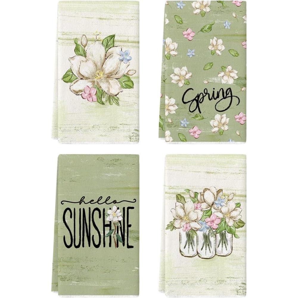 image:imageArtoid Mode Floral Vase Leaves Sunshine Spring Kitchen Towels Dish Towels 18x26 Inch Farmhouse Summer Decoration Cleaning Set of 4