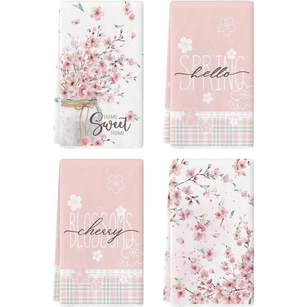 image:imageArtoid Mode Flower Cherry Blossoms Vase Hello Spring Kitchen Towels Dish Towels 18x26 Inch Seasonal Sweet Home Decoration Hand Towels Set of 4