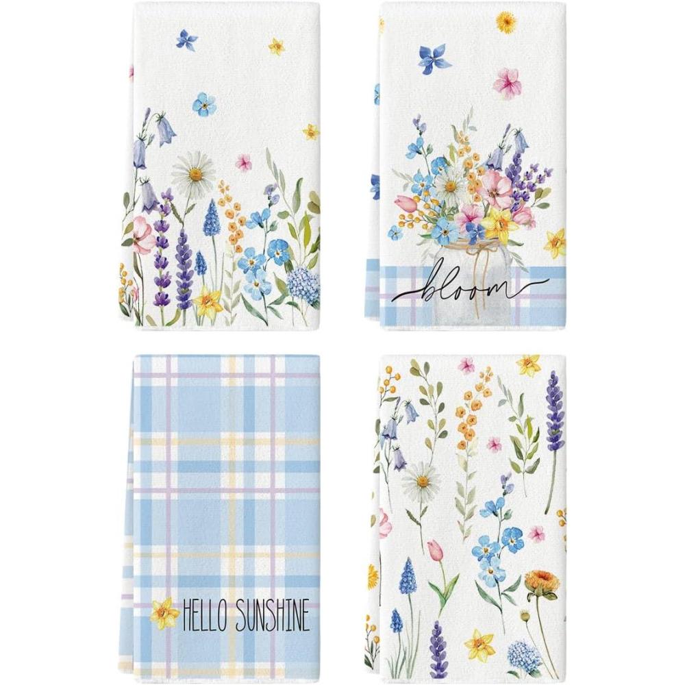 image:imageArtoid Mode Flower Vase Hello Spring Kitchen Towels Dish Towels 18x26 Inch Seasonal Decoration Hand Towels Set of 4Blue