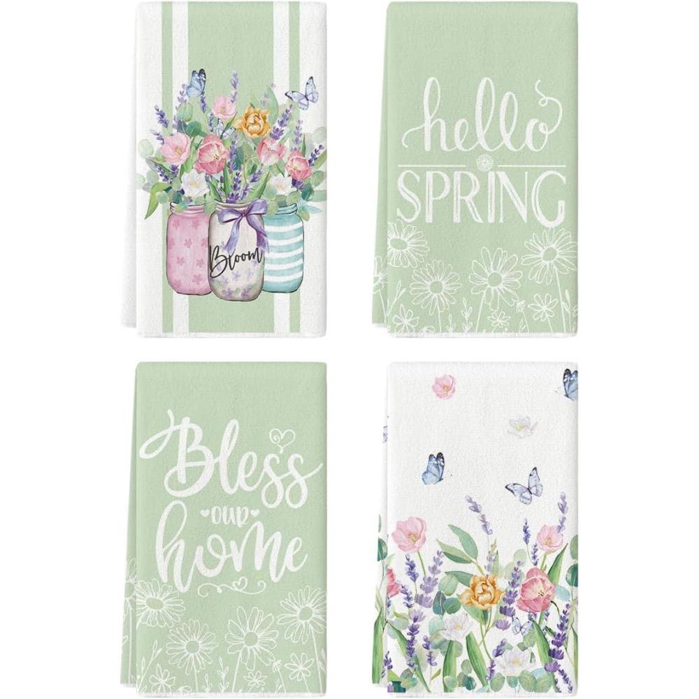 image:imageArtoid Mode Green Tulip Violets Flowers Spring Kitchen Towels Dish Towels 18x26 Inch Farmhouse Decoration Hand Towels Set of 4