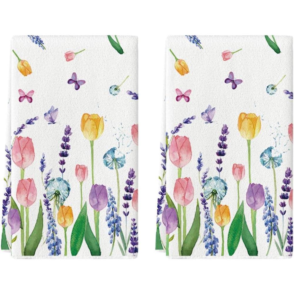 image:imageArtoid Mode Lavender Tulip Spring Kitchen Towels Dish Towels 18x26 Inch Daily Seasonal Summer Decoration Hand Towels Set of 2Beige
