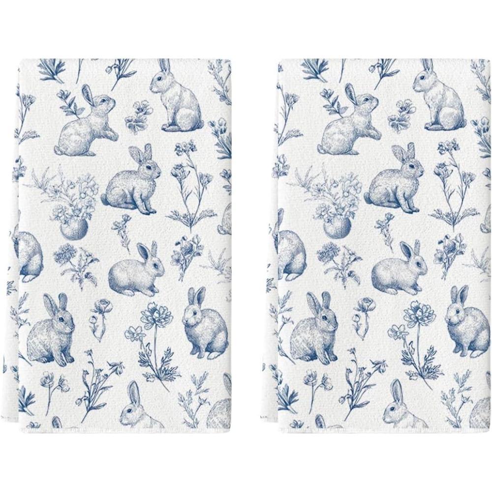 image:imageArtoid Mode Rabbit Flowers Happy Easter Spring Kitchen Towels Dish Towels 18x26 Inch Farmhouse Summer Decoration Cleaning Set of 2
