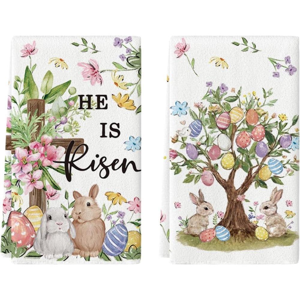 image:imageArtoid Mode Rabbit Tree Bunny Eggs Bird Flowers Leaves Easter Spring Kitchen Towels Dish Towels 18x26 Inch Farmhouse Summer Decoration Cleaning Set of 2