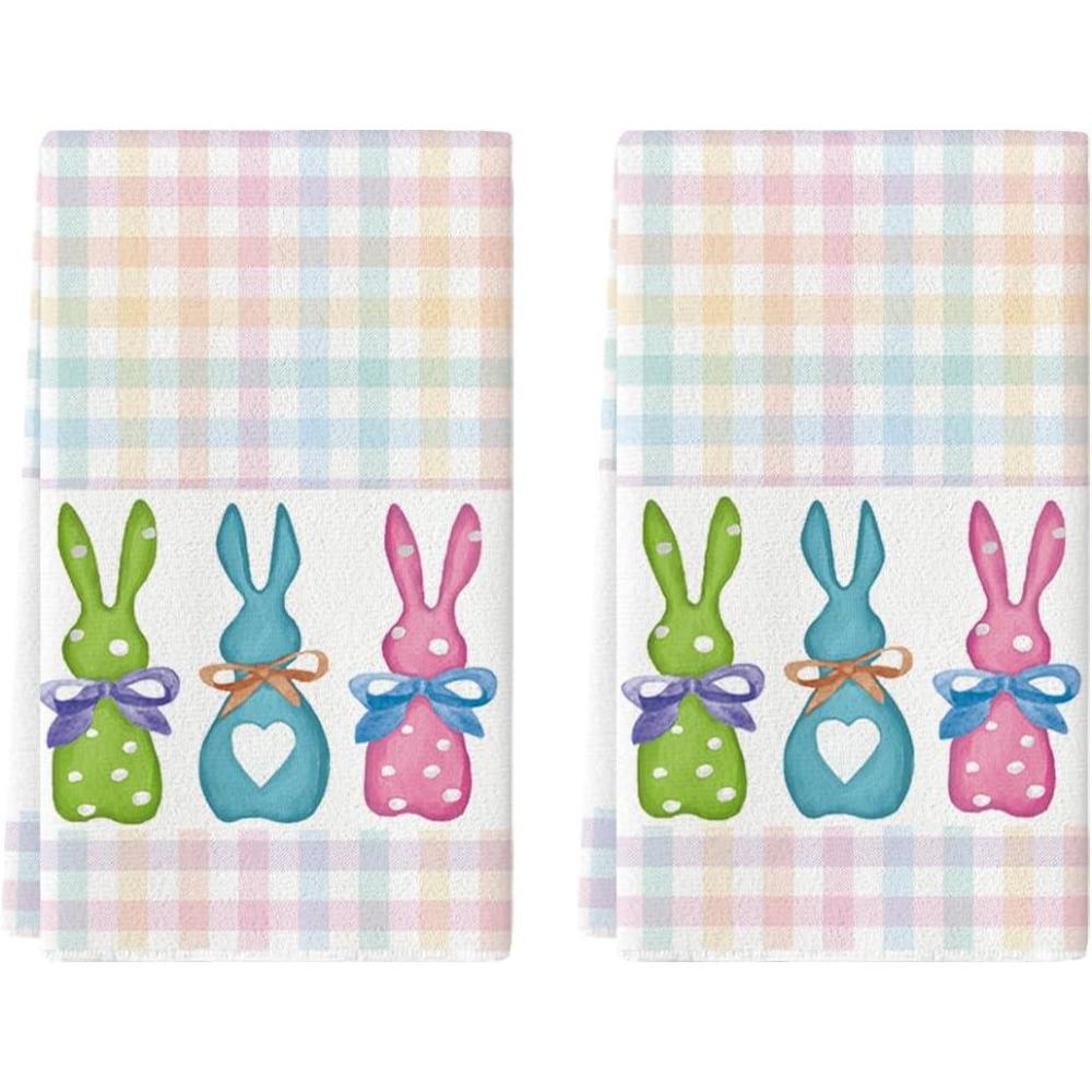 image:imageArtoid Mode Wood Stripe Rabbit Bunny Easter Kitchen Towels Dish Towels 18x26 Inch Seasonal Spring Decoration Cleaning Set of 2Colorful
