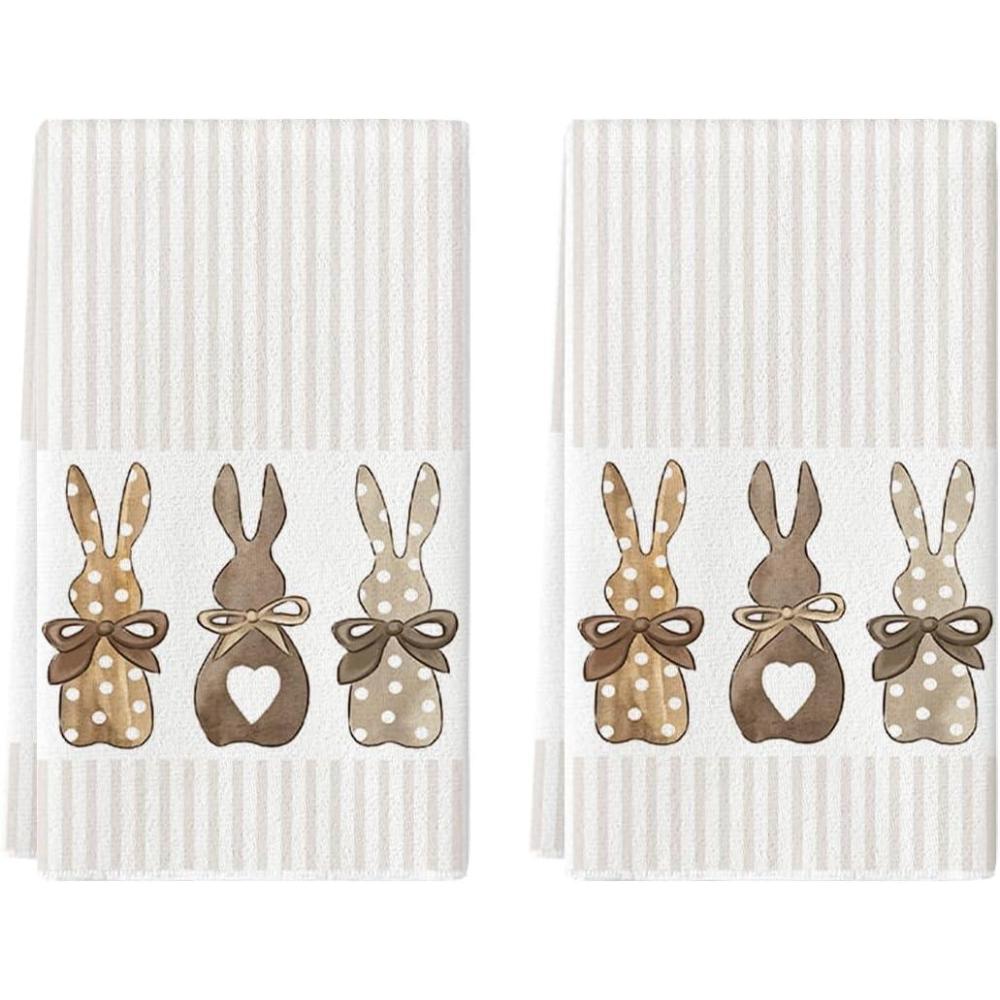 image:imageArtoid Mode Wood Stripe Rabbit Bunny Easter Kitchen Towels Dish Towels 18x26 Inch Seasonal Spring Decoration Cleaning Set of 2WoodBeige