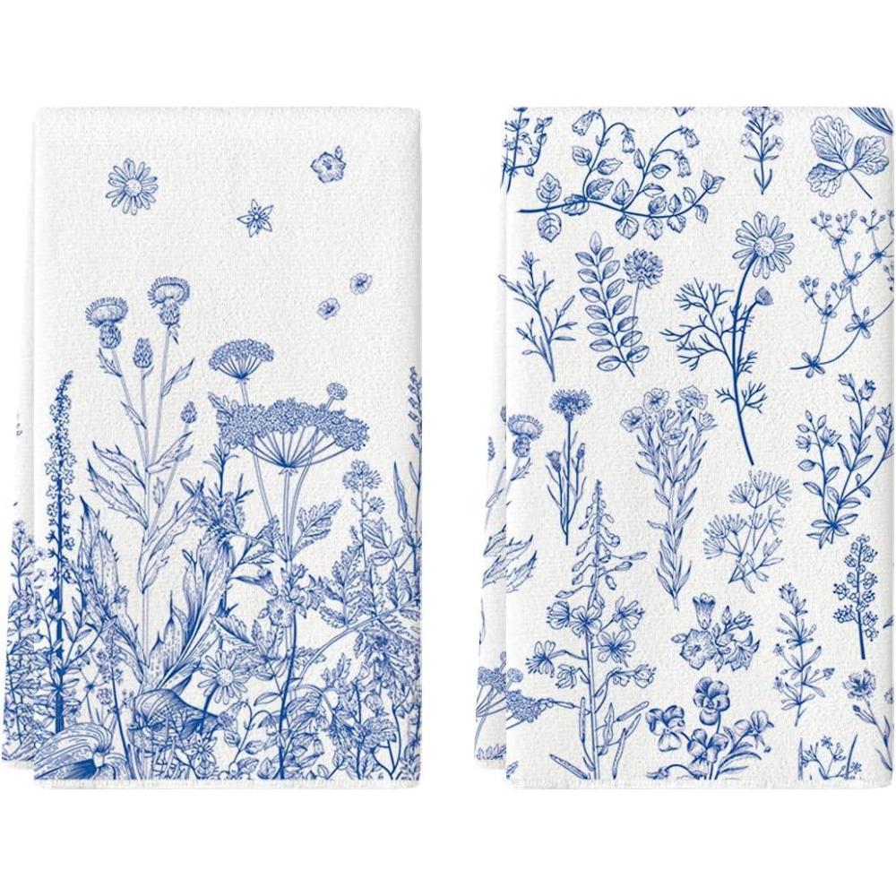 image:imageArtoid Mode Wood Wildflower Floral Kitchen Towels Dish Towels 18x26 Inch Leaves Holiday Decoration Cleaning Set of 2Blue