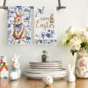 Artoid Mode Bow Rabbit Blue Porcelain Flowers Happy Easter Spring Kitchen Towels Dish Towels, 18×26 Inch Farmhouse Summer Decoration Cleaning Set of 2